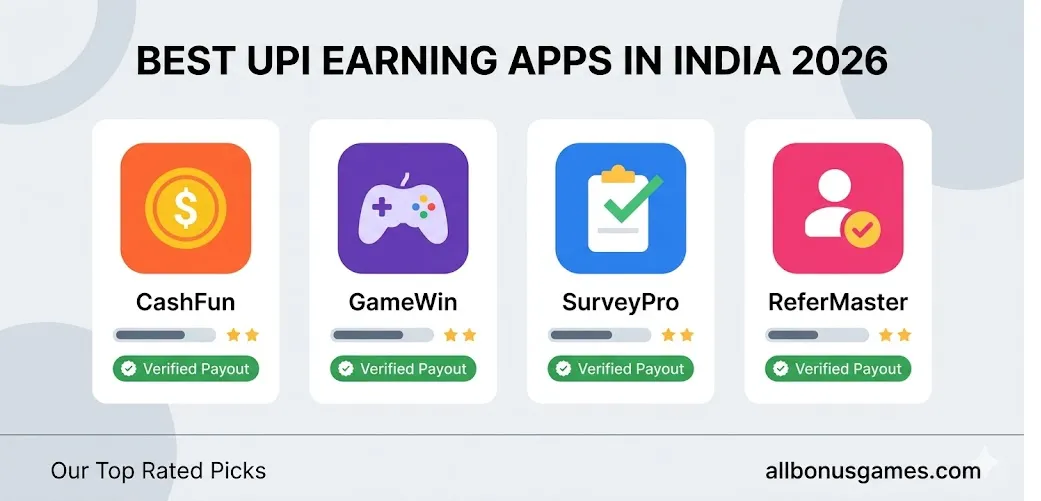 Best UPI withdrawal earning apps India 2026 with instant payout gaming platforms